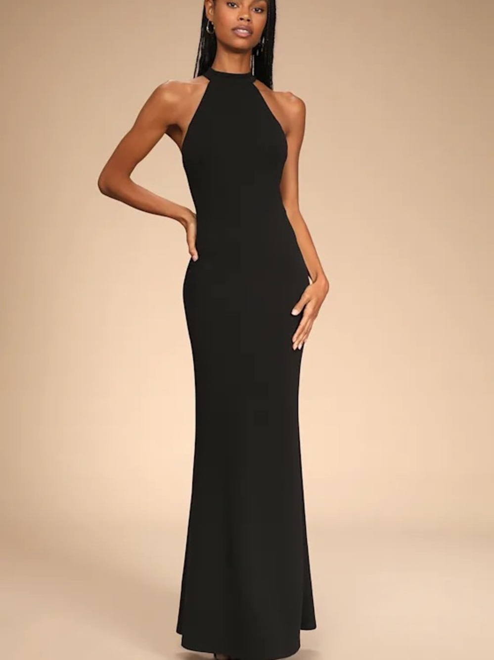 Lulus - Like a Dream Black Halter Mermaid Maxi Formal Dress